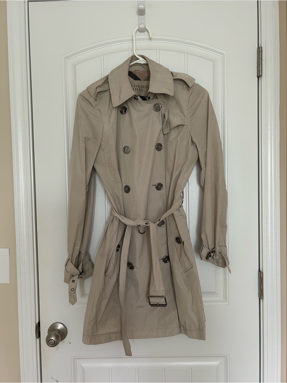 Burberry Tan Double-Breasted Trench Coat with Belt